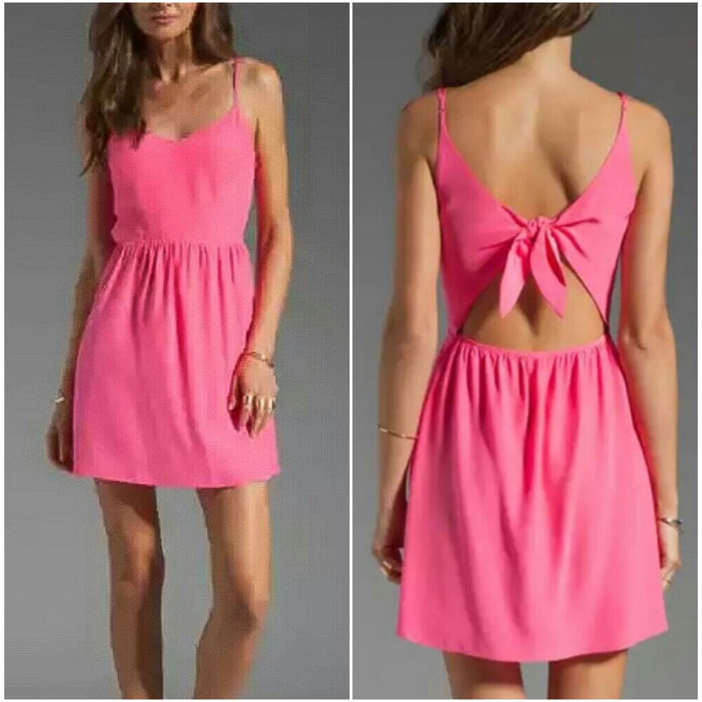 Parker Elana Pink Flamingo Mini Short Open Back Silk Dress Small